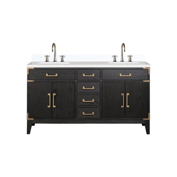 English Elm Black Oak Double Bath Vanity With Cultured Marble Top, Chrome Faucet & Ample Storage Solutions B2731P260942