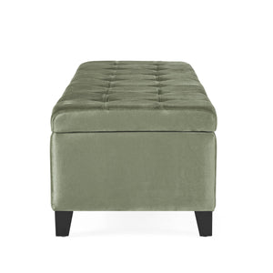 English Elm Christopher Knight Home® - Storage Ottoman with Velvet Upholstery and Birch Legs — 50.5" Rectangular Bench with Hidden Storage, Multiroom Use Pale Green N778P185125P