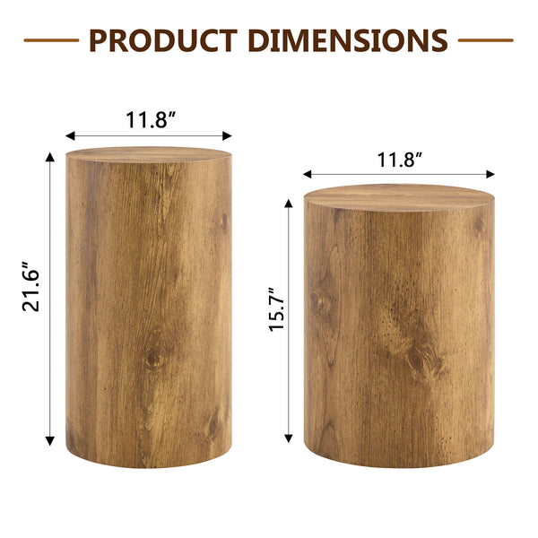 English Elm Modern Minimalist Wood Cylinder Coffee Table Set of 2 — Marble-Pattern MDF, Multi-Size, No Assembly Needed W1151S04196