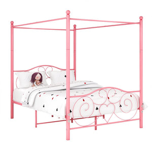 English Elm Metal Canopy Queen Bed Ornate Steel Frame Vintage Romantic Bedroom Statement Piece W840P465779