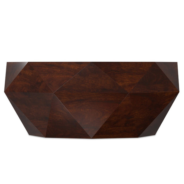 English Elm Zayn Solid Acacia Faceted Drum Coffee Table Sculptural Wood Grain Living Room Accent Walnut Brown B136P429090