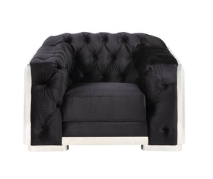 English Elm Pyroden Black Velvet Accent Chair with Chrome Legs, Button Tufted Back, Removable Cushion Cover B2726P317204