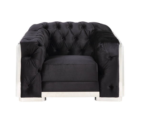 English Elm Pyroden Black Velvet Accent Chair with Chrome Legs, Button Tufted Back, Removable Cushion Cover B2726P317204