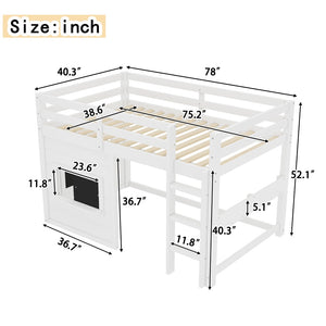 English Elm Twin Loft Bed House Frame with Sliding Chalkboard Built-in Bookshelf and Safety Rails White W1580S00319