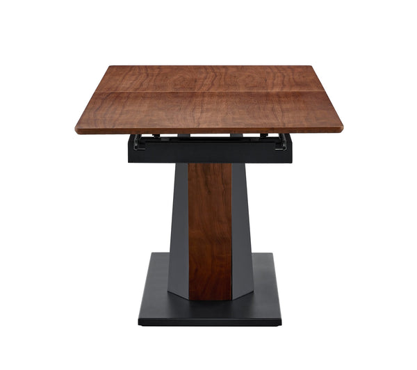 English Elm Modern Extendable Dining Table with Walnut MDF Veneer Top, Dual V-Shaped Metal Base, Sleek Durable Design Dark Walnut W3493S00007