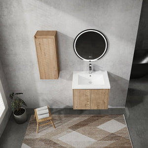 English Elm 24" Wall-Mounted Bathroom Vanity Set With Resin Sink & Side Cabinet – Soft-Close Doors, Modern Design W999S00217