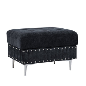 English Elm Sectional L-Shaped Chenille Sofa with Chaise Storage Ottoman, Metal Eucalyptus Frame, 4-Seater Spacious Navy Blue W1413S00118
