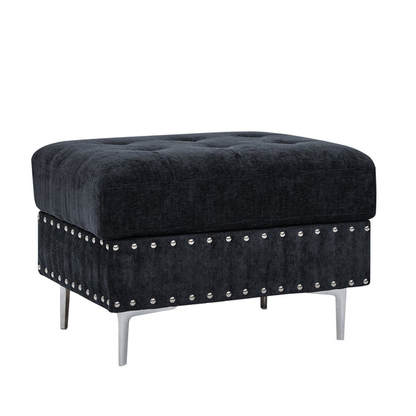 English Elm Sectional L-Shaped Chenille Sofa with Chaise Storage Ottoman, Metal Eucalyptus Frame, 4-Seater Spacious Navy Blue W1413S00118