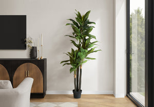 English Elm Artificial 83" Dracaena Tree with 76 Real-Touch Leaves, Maintenance-Free Faux Floor Plant in Black Pot Green 50 L x 10 W x 10 H B2710P287120