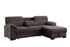 English Elm Kipling Chenille Sleeper Sectional with Storage Chaise and Usb Console Charging Brown B061S00959