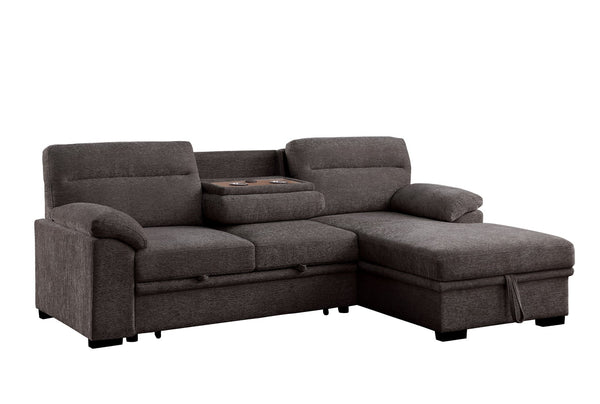 English Elm Kipling Chenille Sleeper Sectional with Storage Chaise and Usb Console Charging Brown B061S00959