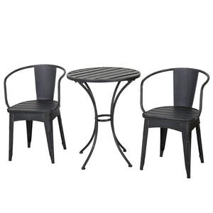 English Elm Colmar Outdoor Iron Bistro Set Powder Coated Slatted Armchairs Round Patio Table Black+Silver 56558.00BSVR