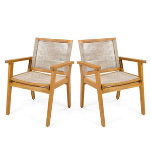 English Elm Outdoor Acacia Wood Dining Chairs with Woven Rope Seats for Patio or Terrace Set 2 N779P355695B