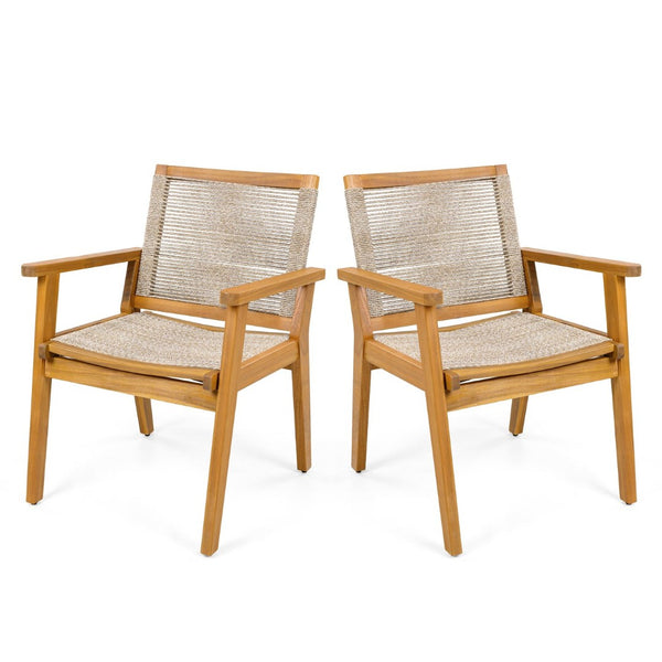 English Elm Outdoor Acacia Wood Dining Chairs with Woven Rope Seats for Patio or Terrace Set 2 N779P355695B