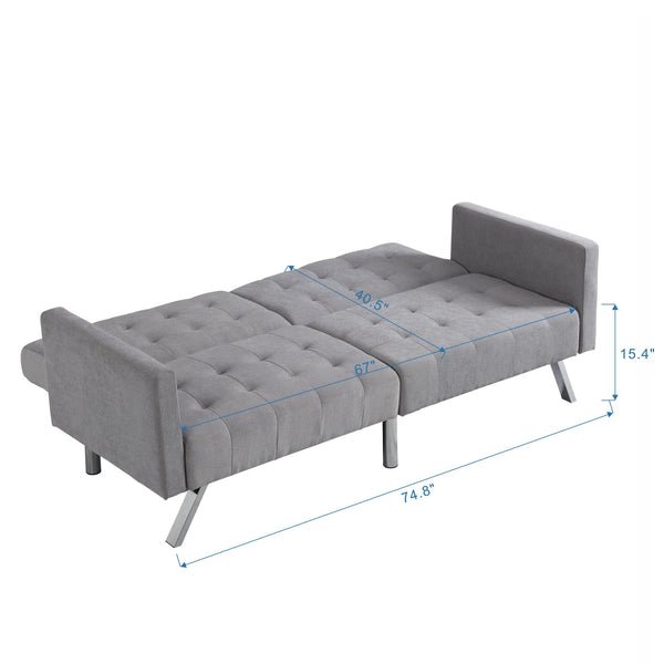 English Elm Sofa Convertible Linen Sofa Bed with Split-Back Recline, 3 Positions, Breathable Comfort for Small Spaces LIGHT GREY 41.3 L x 34.7 W x 8.2 H W2297S00006