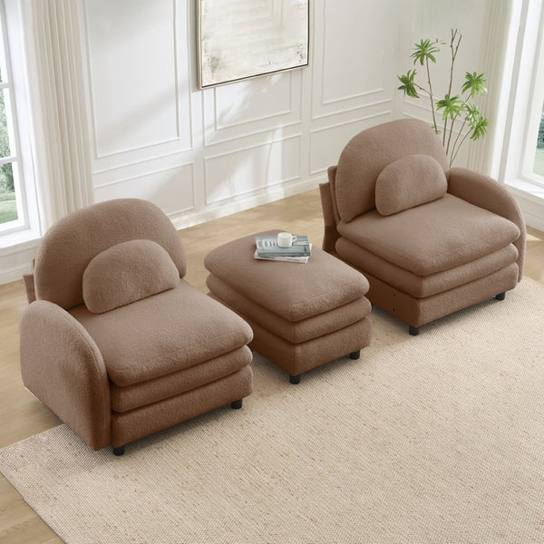 English Elm Teddy Fleece Modular Loveseat with Ottoman Curved Sculptural Sofa for Living Room Camel W5656S00098