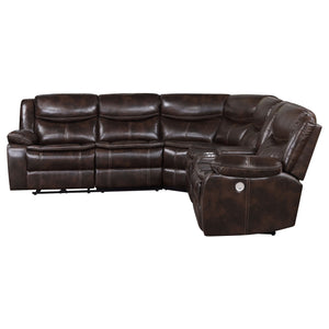 English Elm McLean Dark Brown Power Reclining Sectional Sofa with Faux Leather, Pillowtop Arms & Storage Console B062S01117