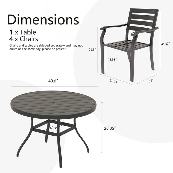 English Elm 5-Piece Outdoor Patio Dining Set With 4 Stackable Chairs & 40.6" Round Table For Garden Bliss W213S00055