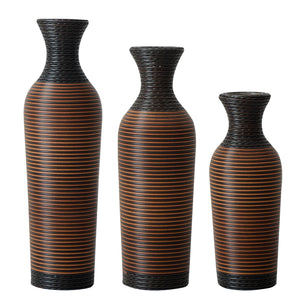 English Elm Desktop PVC Vase Set of 3 Decorative Tall Floor and Table Vases—Modern Durable Artful Accents for Home Black+Brown W2796P261490