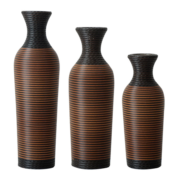 English Elm Desktop PVC Vase Set of 3 Decorative Tall Floor and Table Vases—Modern Durable Artful Accents for Home Black+Brown W2796P261490