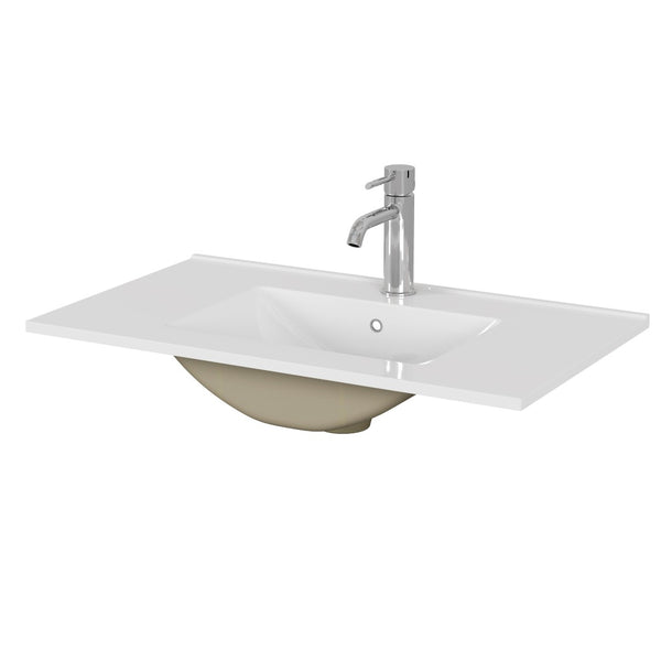 English Elm 30-inch White Ceramic Drop-in Sink for Minimalist Bathrooms with Pre-drilled Faucet W3151P360951