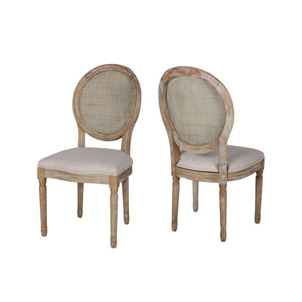 English Elm Christopher Knight Home® - DININGCHAIR Elegant Wicker & Fabric Dining Seat with Carved Legs Distressed Finish for Stylish Homes Beige 65165.00BGE