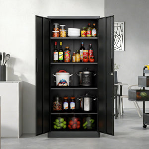 English Elm 72"h Steel Locking Storage Cabinet 4 Adjustable Shelves Powder Coated Garage Office W2735P457281