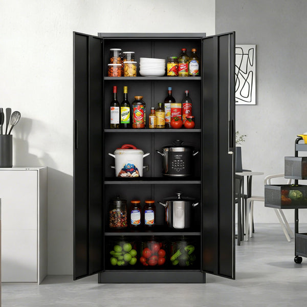 English Elm 72"h Steel Locking Storage Cabinet 4 Adjustable Shelves Powder Coated Garage Office W2735P457281