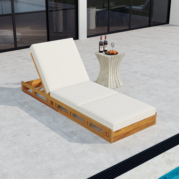 English Elm Christopher Knight Home® - Lounge Chaise Set - Solid Acacia Wood With Water-Resistant Cream Cushion For Ultimate Comfort & Style N770P272405T_N770P208317C