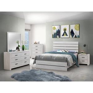 English Elm Geary Coastal White Eastern King Panel Bed with Rustic Oak Finish, Four Spacious Drawers & Charm B062P331058