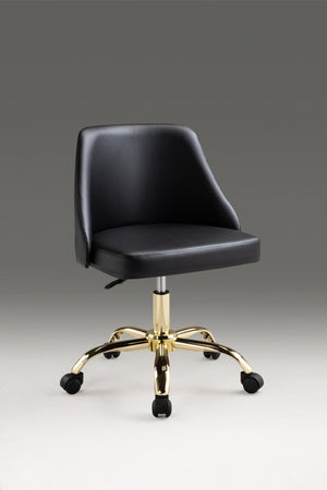HomeRoots Black Adjustable Height Swivel Rolling Office Chair in Chic Black and Gold – Comfort Meets Style! 554022