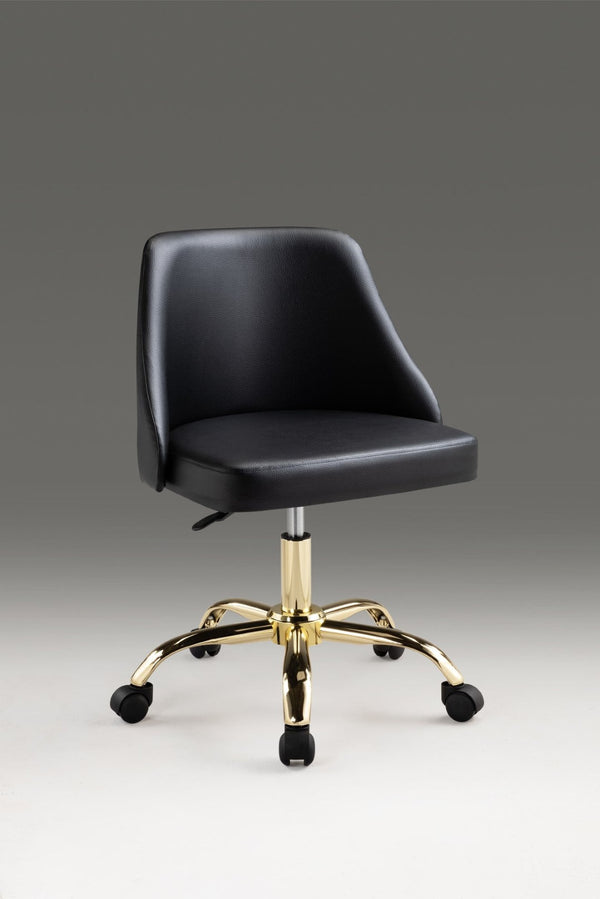HomeRoots Black Adjustable Height Swivel Rolling Office Chair in Chic Black and Gold – Comfort Meets Style! 554022