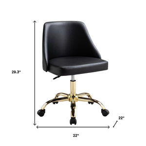 HomeRoots Black Adjustable Height Swivel Rolling Office Chair in Chic Black and Gold – Comfort Meets Style! 554022