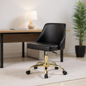 HomeRoots Black Adjustable Height Swivel Rolling Office Chair in Chic Black and Gold – Comfort Meets Style! 554022