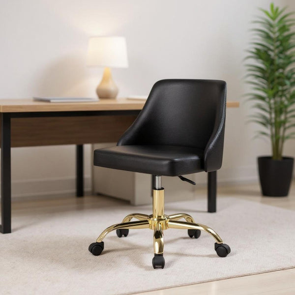 HomeRoots Black Adjustable Height Swivel Rolling Office Chair in Chic Black and Gold – Comfort Meets Style! 554022