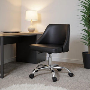 HomeRoots Black Faux Leather Adjustable Height Swivel Office Chair – Comfortable, Stylish, and Mobile Design 554023