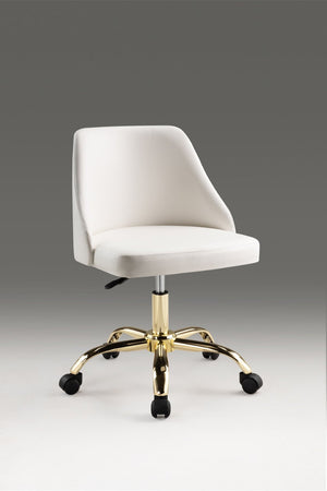 HomeRoots White Adjustable Height Swivel Rolling Office Chair - Stylish Gold Accents for Ultimate Comfort & Mobility 554024