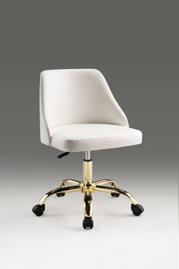 HomeRoots White Adjustable Height Swivel Rolling Office Chair - Stylish Gold Accents for Ultimate Comfort & Mobility 554024