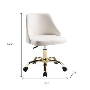 HomeRoots White Adjustable Height Swivel Rolling Office Chair - Stylish Gold Accents for Ultimate Comfort & Mobility 554024