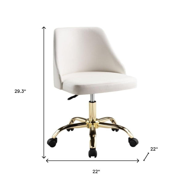 HomeRoots White Adjustable Height Swivel Rolling Office Chair - Stylish Gold Accents for Ultimate Comfort & Mobility 554024