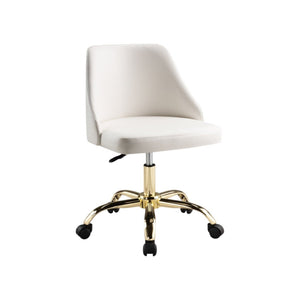 HomeRoots White Adjustable Height Swivel Rolling Office Chair - Stylish Gold Accents for Ultimate Comfort & Mobility 554024