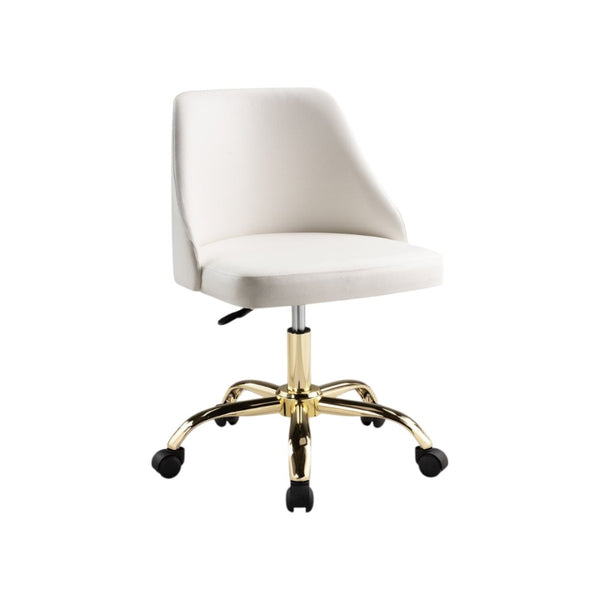 HomeRoots White Adjustable Height Swivel Rolling Office Chair - Stylish Gold Accents for Ultimate Comfort & Mobility 554024