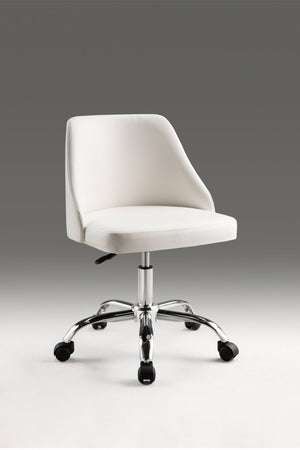 HomeRoots White Faux Leather Adjustable Height Swivel Chair - Modern, Comfortable, and Mobile Office Solution 554025