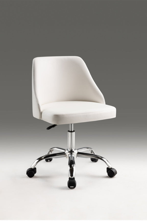 HomeRoots White Faux Leather Adjustable Height Swivel Chair - Modern, Comfortable, and Mobile Office Solution 554025