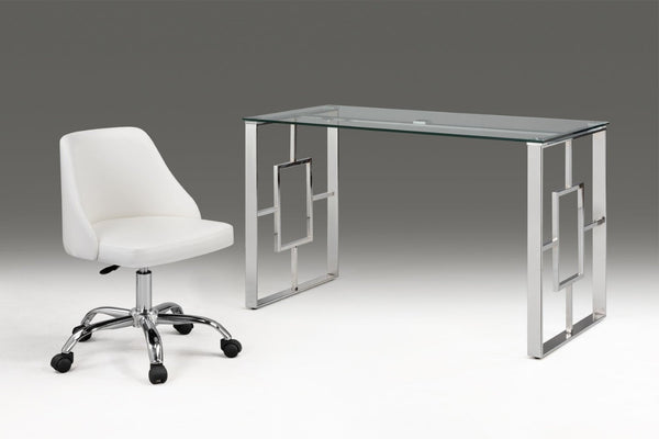 HomeRoots White Faux Leather Adjustable Height Swivel Chair - Modern, Comfortable, and Mobile Office Solution 554025