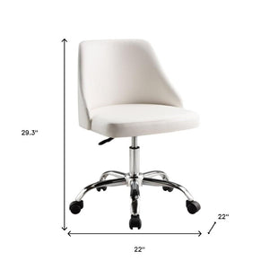 HomeRoots White Faux Leather Adjustable Height Swivel Chair - Modern, Comfortable, and Mobile Office Solution 554025