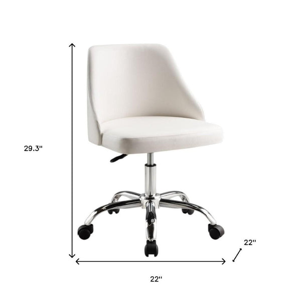 HomeRoots White Faux Leather Adjustable Height Swivel Chair - Modern, Comfortable, and Mobile Office Solution 554025