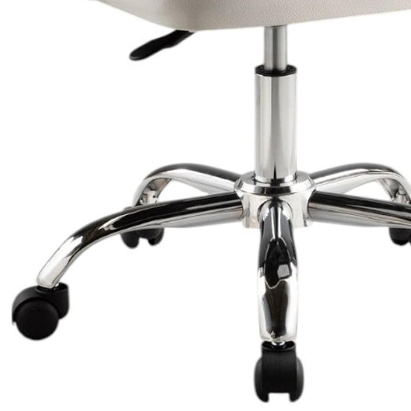 HomeRoots White Faux Leather Adjustable Height Swivel Chair - Modern, Comfortable, and Mobile Office Solution 554025