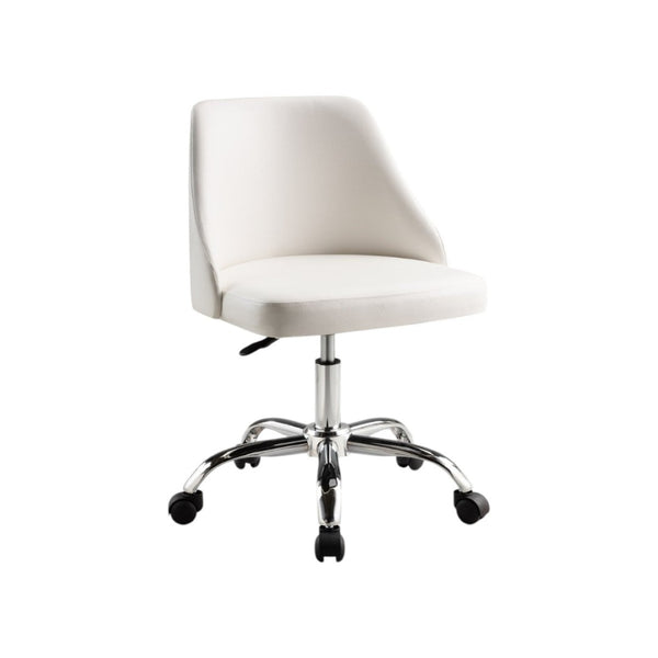 HomeRoots White Faux Leather Adjustable Height Swivel Chair - Modern, Comfortable, and Mobile Office Solution 554025