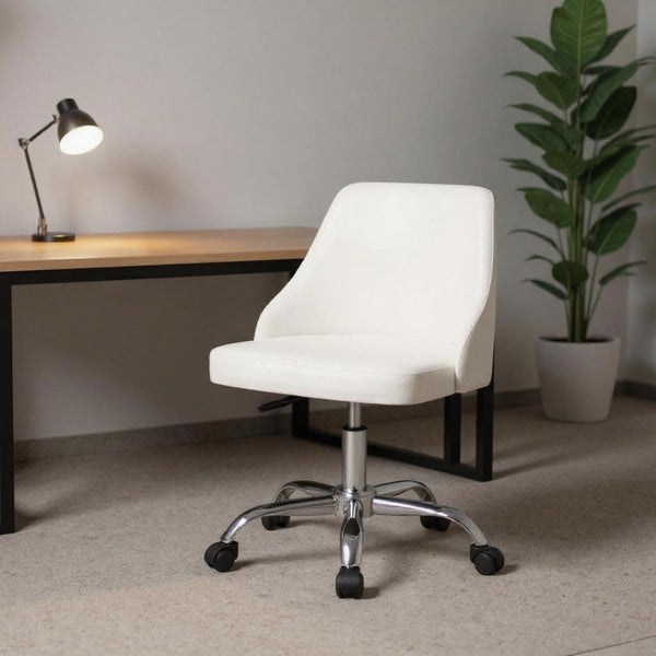 HomeRoots White Faux Leather Adjustable Height Swivel Chair - Modern, Comfortable, and Mobile Office Solution 554025